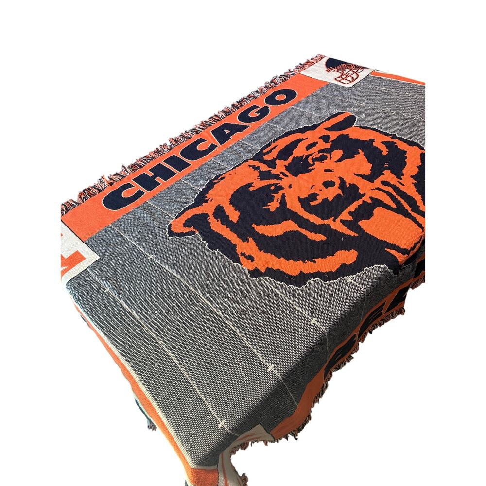 Chicago Bears Vintage Tapestry Woven Throw Blanket  NFL Rare 90s